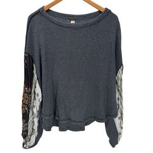 Free People Gray Top with Patterned Sleeves